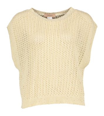 Beige katoenen gehaakte debardeur met glinsters Twinset