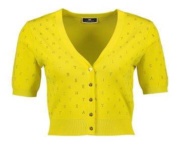 Gele korte cardigan met knopen en letters in glitter Elisabetta Franchi