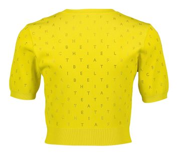 Gele korte cardigan met knopen en letters in glitter Elisabetta Franchi