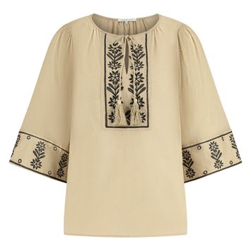 Beige blouse met zwart borduursel Serena Nukus