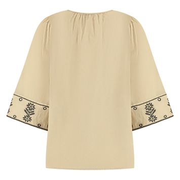 Beige blouse met zwart borduursel Serena Nukus