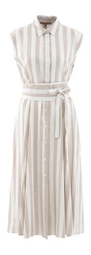 Beige en wit gestreepte linnen jurk La Camicia