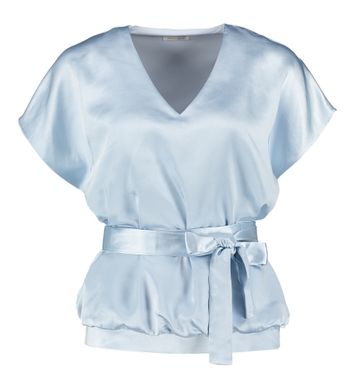 Lichtblauwe glanzende blouse met V-hals Alessa Atmos