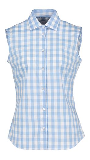 Mouwloze katoenen blouse in blauw en wit dambordpatroon Ketty Cristiana Conti