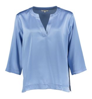 Blue Bay Lichtblauwe glanzende blouse Frederika