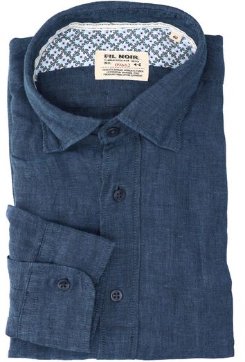 Nightblue linnen hemd ( slim fit) en lange mouwen  Fil Noir