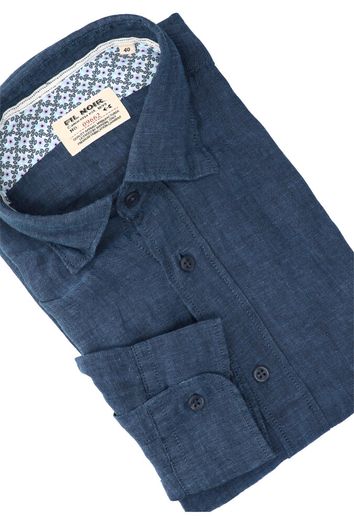 Nightblue linnen hemd ( slim fit) en lange mouwen  Fil Noir