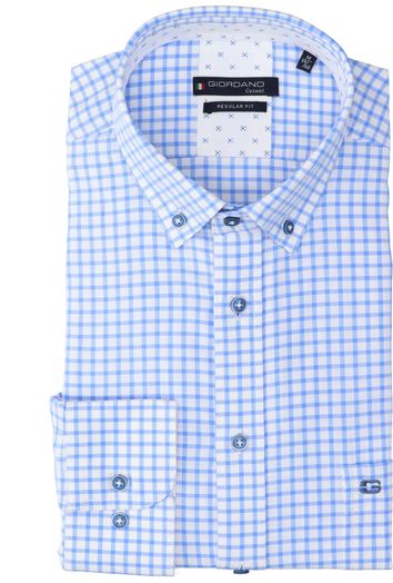 Blauw katoenen hemd ( regular fit) met ruiten en lange mouwen Giordano 