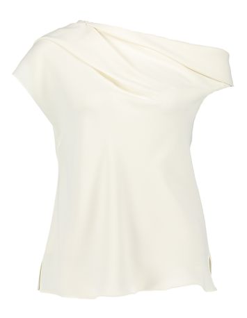 Ecru blouse met watervalkraag en korte mouwen Agnes Natan