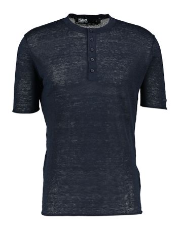Donkerblauwe T-shirt met knoopsluiting Knit Crewneck Karl Lagerfeld