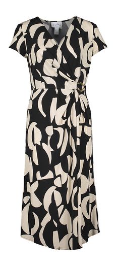 Beige kleed met zwarte print Joseph Ribkoff