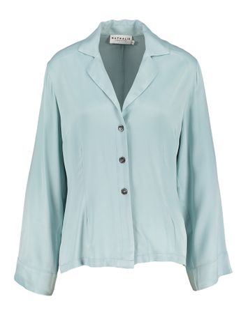 Ijsblauwe glanzende blouse met knopen Dolores Nathalie Vleeschouwer