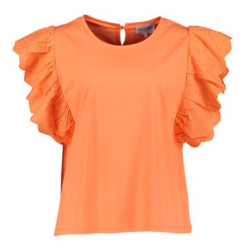 Oranje T-shirt met broderie mouw Leo & Ugo