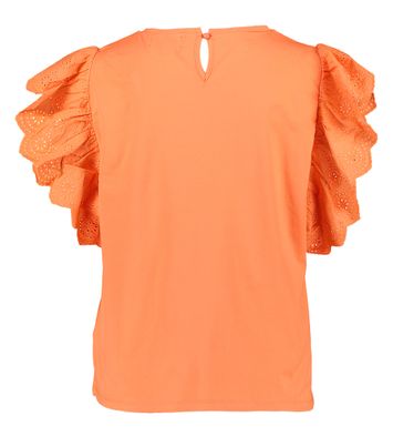 Oranje T-shirt met broderie mouw Leo & Ugo