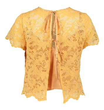 Oranje bloes in kant met detail op de rug Flor Sogold