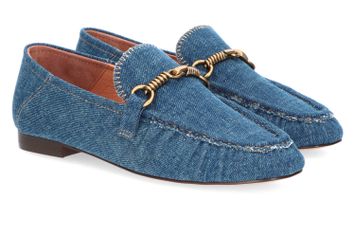 Jeansblauwe instappers met goudkleurig detail Bibi Lou