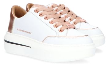Witte lederen lage sneaker met rose gouden details Lancaster Woman Alexander Smith