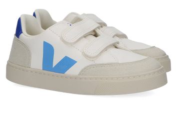 Witte sneakers met blauwe details en velcro Veja