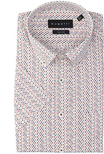 Wit katoenen hemd ( slim fit) met kleurrijke details en korte mouwen Bugatti
