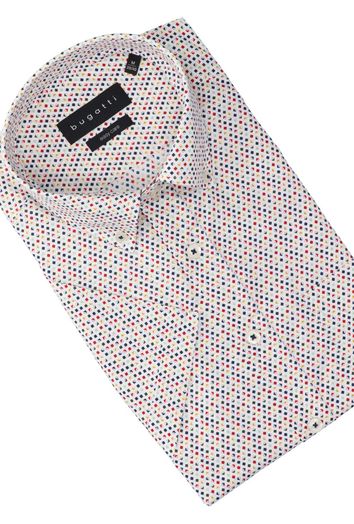 Wit katoenen hemd ( slim fit) met kleurrijke details en korte mouwen Bugatti