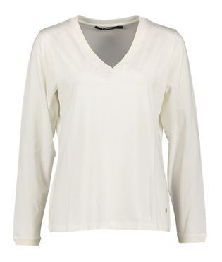 Xandres Ecru t-shirt met V-hals en lange mouwen Franki