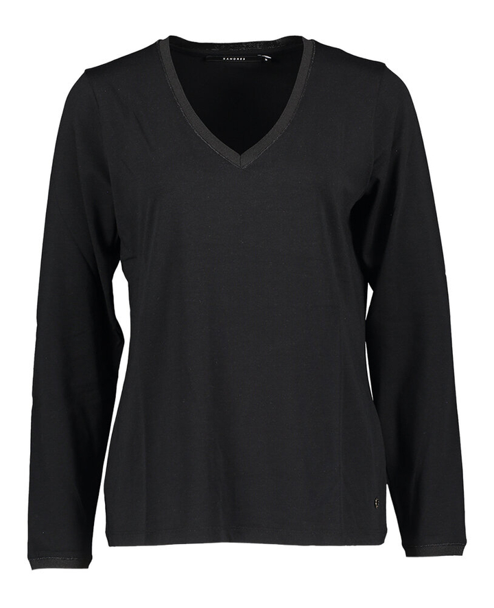 Zwarte t-shirt met V-hals en lange mouwen Franki Xandres
