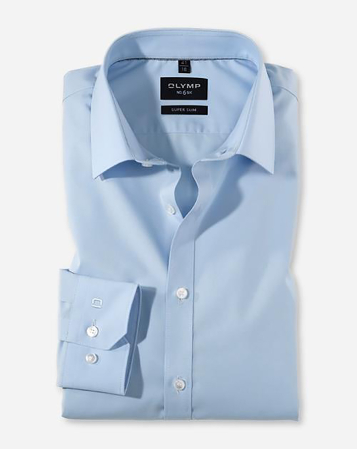 Lichtblauw katoenen hemd ( super slim fit) en extra lange mouwen Olymp