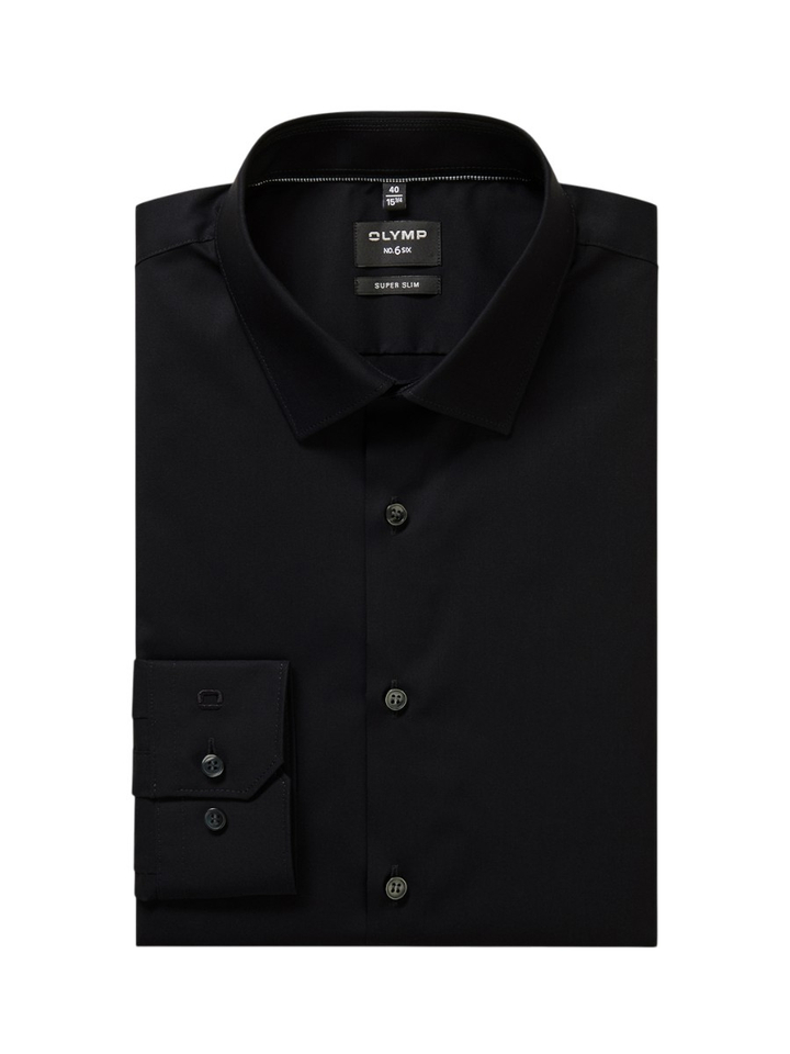 Zwart katoenen hemd (super slim fit) en extra lange mouwen Olymp