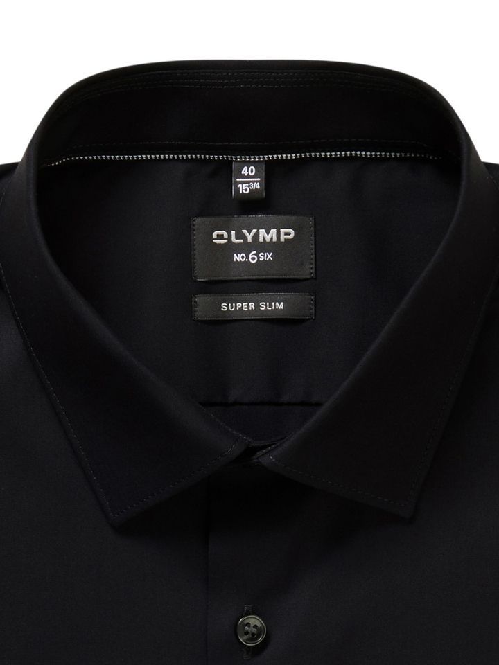 Zwart katoenen hemd (super slim fit) en extra lange mouwen Olymp