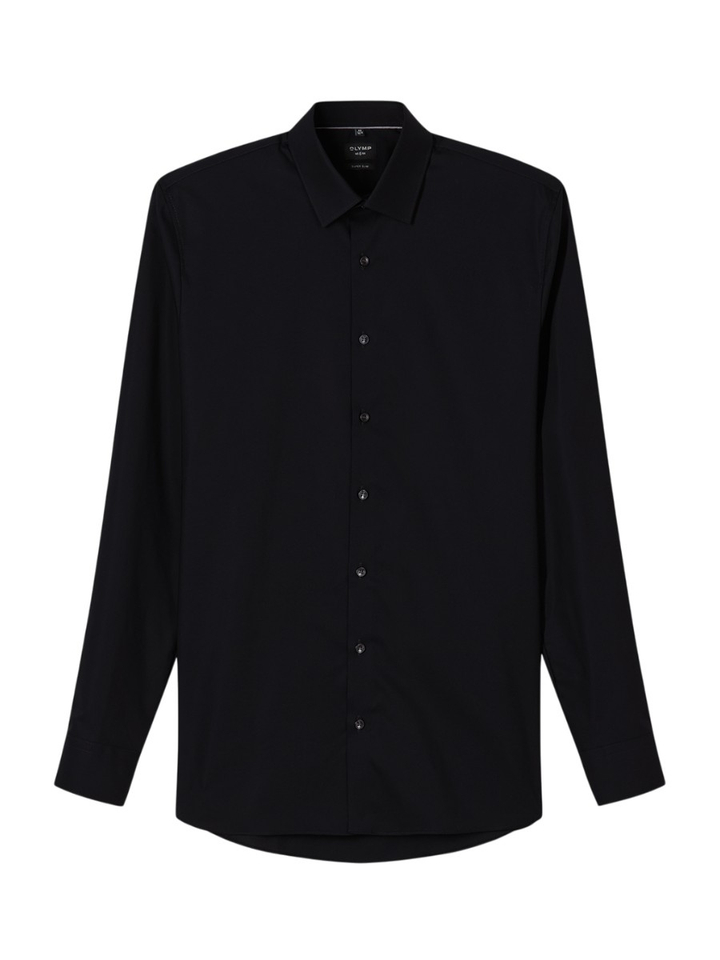 Zwart katoenen hemd (super slim fit) en extra lange mouwen Olymp