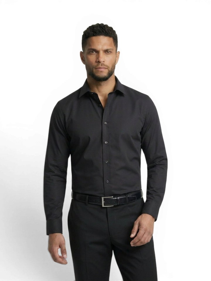 Zwart katoenen hemd (super slim fit) en extra lange mouwen Olymp