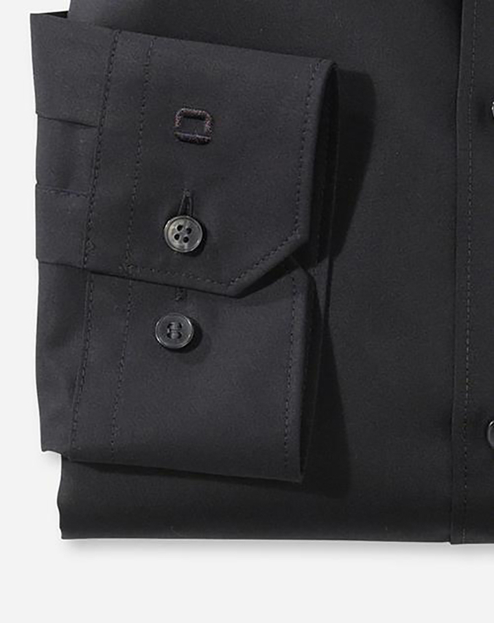Zwart katoenen hemd (super slim fit) en extra lange mouwen Olymp