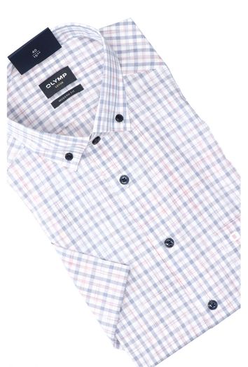 Blauw katoenen hemd ( regular fit) met ruiten en korte mouwen Olymp 