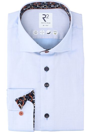 Lichtblauw katoenen hemd (slim fit) met lange mouwen R2