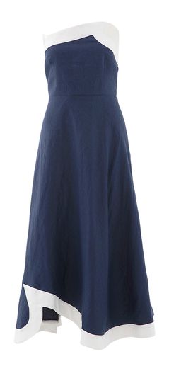 Donkerblauwe linnen jurk met wit detail Sirani Staud