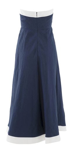 Donkerblauwe linnen jurk met wit detail Sirani Staud