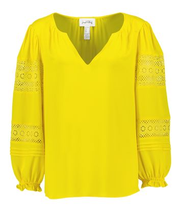 Gele bloes met lange mouwen in kant Joseph Ribkoff