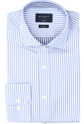 Blauw en wit gestreept katoenen hemd (slim fit) met lange mouwen Hackett