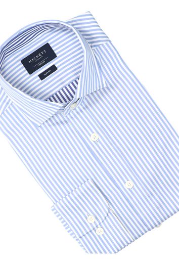 Blauw en wit gestreept katoenen hemd (slim fit) met lange mouwen Hackett