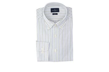 Blauw en groen gestreept linnen hemd ( slim fit) met lange mouwen Hackett