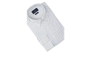 Blauw en groen gestreept linnen hemd ( slim fit) met lange mouwen Hackett