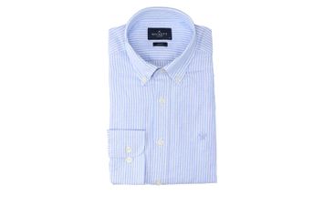 Blauw en wit gestreept linnen hemd ( slim fit) met lange mouwen Hackett 