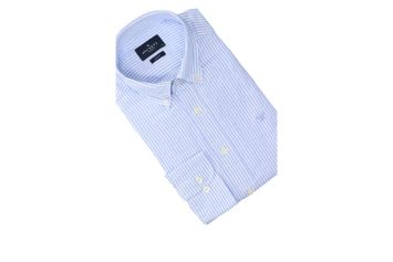 Blauw en wit gestreept linnen hemd ( slim fit) met lange mouwen Hackett 