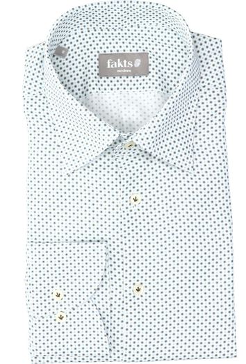 Wit katoenen hemd (regular fit) met groene print en lange mouwen 