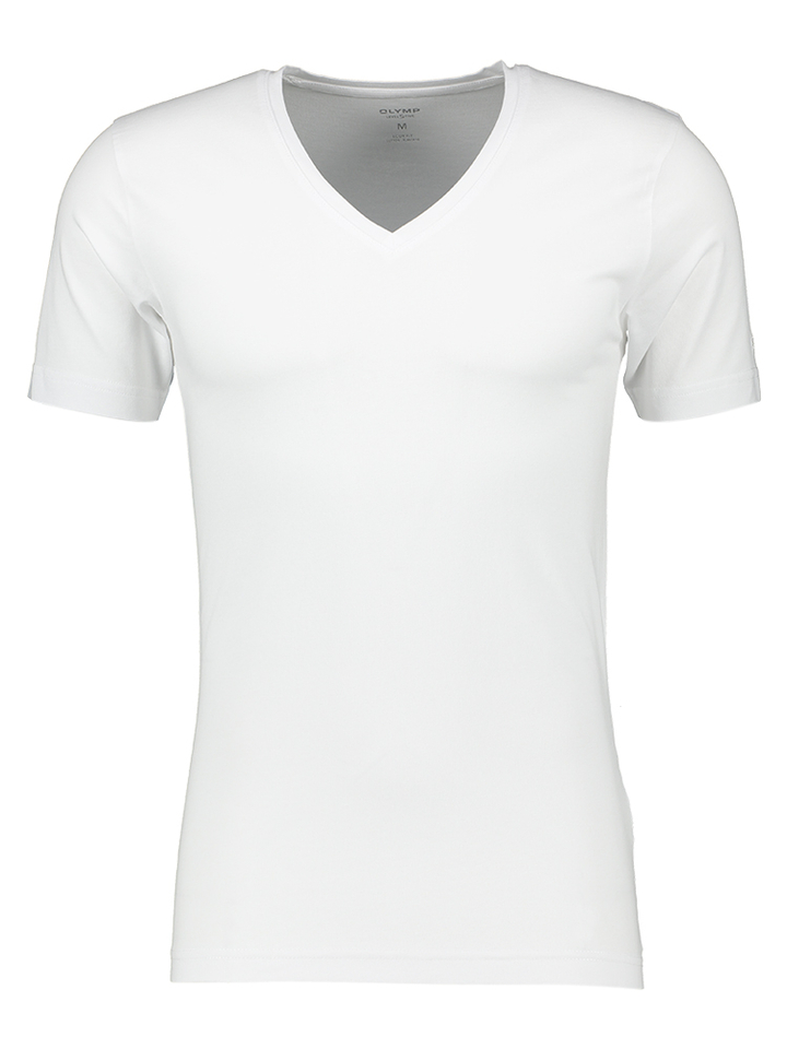 Witte t-shirt met v-hals en  korte mouwen Body Fit Olymp