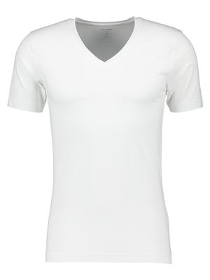 Witte t-shirt met v-hals en korte mouwen Body Fit Olymp