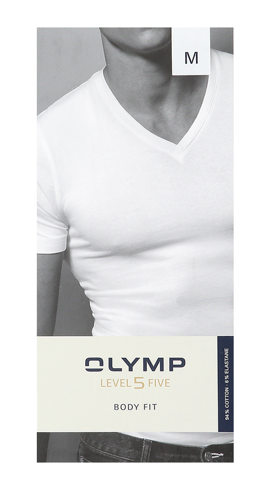 Witte t-shirt met v-hals en  korte mouwen Body Fit Olymp