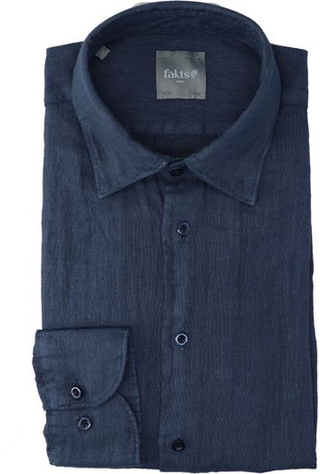 Donkerblauwe linnen hemd ( slim fit) met lange mouwen Fakts 