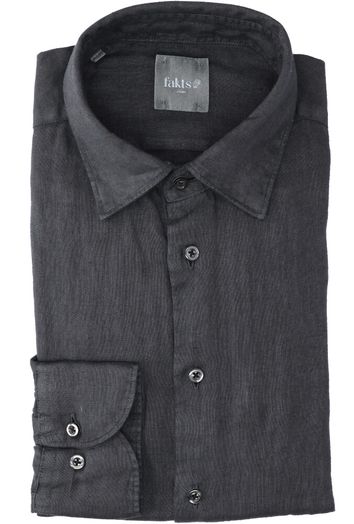Zwart linnen hemd (slim fit) met lange mouwen Fakts