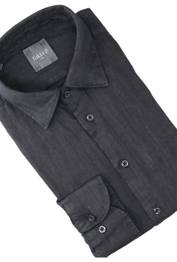 Zwart linnen hemd (slim fit) met lange mouwen Fakts
